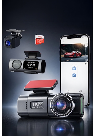 Mioji G300 Plus 4k Gps G-sensör Gece Görüşü Wifi Arka-ön Araç İçi Kamera 128gb Hafıza Kartı