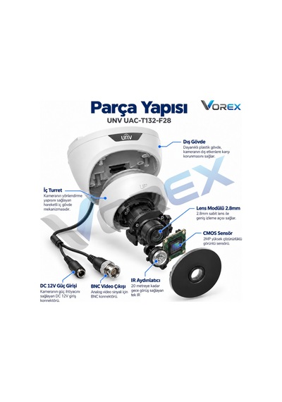 Unv Uac-t132-f28 2mp 1080p 2.8mm 20m Ir Gece Görüşlü Analog Turret Dome Güvenlik Kamerası