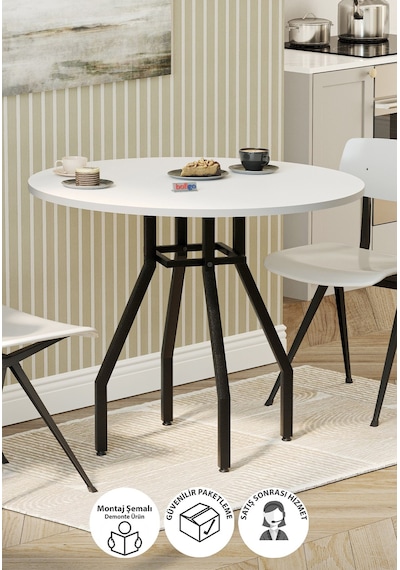 Bofigo Yuvarlak Yemek Masası 80 Cm Mutfak Masası Balkon Masası Roma Beyaz Beyaz