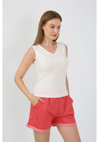 Akbeniz Kadın Kalın Askılı Şortlu Pijama Takım Ekru 3632