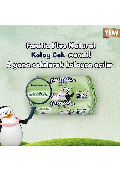 Familia 450 Adet 3 Paket Plus Natural Çek Al Mendil 150li 3 Paket X 150 Yaprak