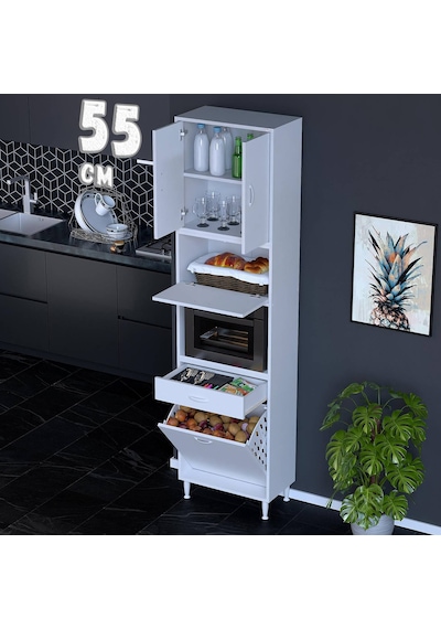 Modilayn Ece Çok Amaçlı Mutfak Dolabı Fırın Bölmeli, Çekmeceli, Kapaklı Ve Sepetli 55 Cm Beyaz Modilayn Ece Çok Amaçlı Mutfak Dolabı Fırın Bölmeli, Çekmeceli, Kapaklı Ve Sepetli 55 Cm Beyaz