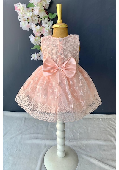 Mnk Baby & Kids Dantelli Kız Bebek Elbise Pnpn152 somon