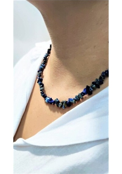 10Tek Lapis Lazuli Doğal Taş Kırıktaş Kolye Beyaz