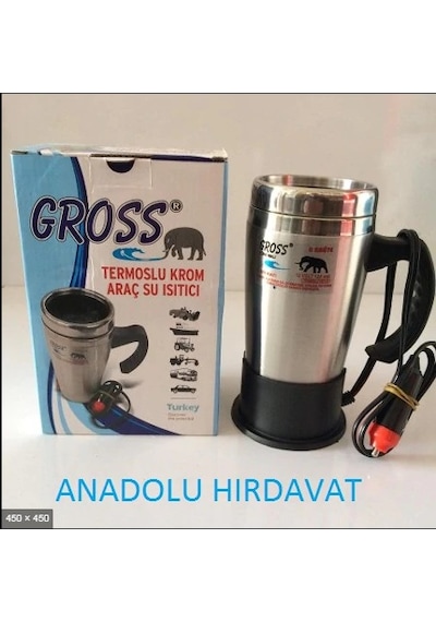 Gross 24 Volt Araç Termosu Çay Kahve Ketil Termosu Krom