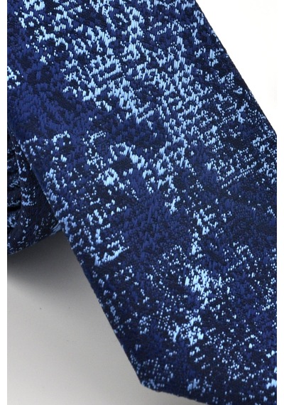Gaffy Mavi Lacivert Karışık Desenli Dokuma Kumaş Mendilli Slim Fit Kravat // Sdk230907 Lacivert - Mavi