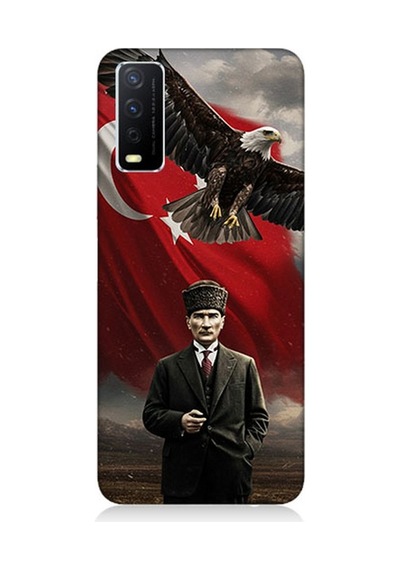 Vivo Y20s Uyumlu Bayrak Önünde Mustafa Kemal Atatürk Desenli Silikon Kılıf Çok Renkli