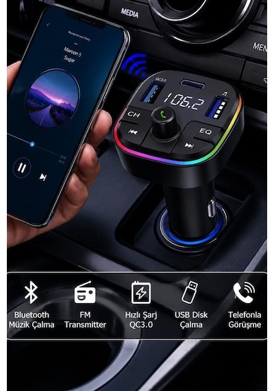 Transmitter Şarj Özellikli Dijital Göstergeli Bluetooth G11 Siyah Ulaşım Modern Araç