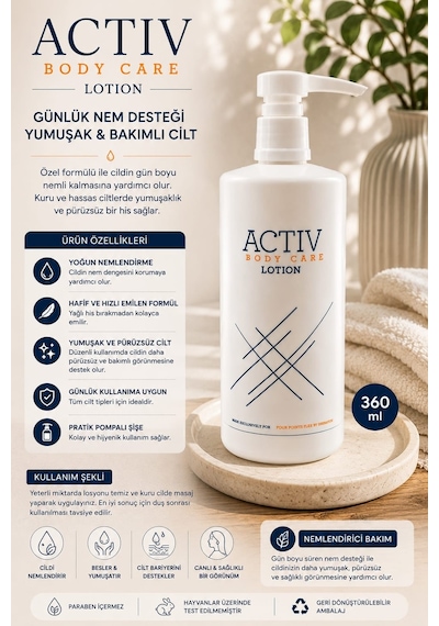 Actıv Body Care Lotion Nemlendirici Vücut Losyonu 360 Ml Günlük Bakım Ve Yoğun Nem Desteği