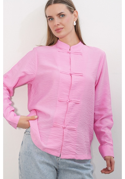 Bigdart Kadın Tasarım Bağcıklı Gömlek 20405 - Pembe