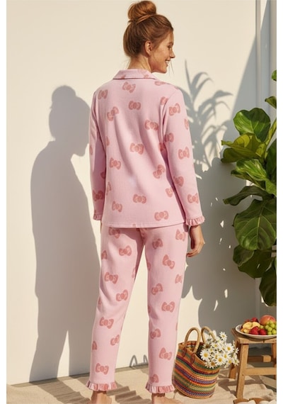 Siyah İnci Bürümcük-krınkıl Uzun Kollu Düğmeli Pijama Takım 7993 Fiyonk