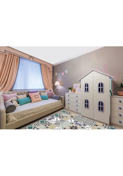 Kendinden Yapışkanlı Retro Yeşil Desenli Pvc Karo 10x10 Cm 5 Li Paket