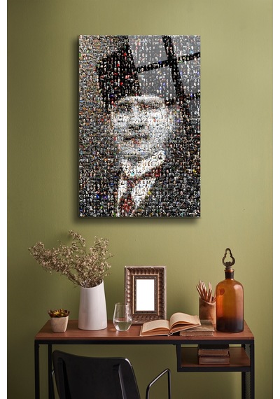Atatürk Cam Tablo Portre Cam Tablo Duvar Dekoru Atatürk Portresi Kırılmaz Cam Solmaz Baskı 038