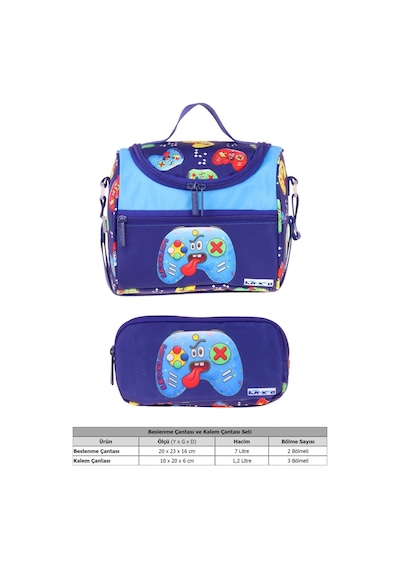Kaukko Kids Erkek Çocuk Good Game Baskılı Lacivert - Kırmızı Thermo Beslenme Çantası Ve Kalemlik Seti - Setkk-l5390
