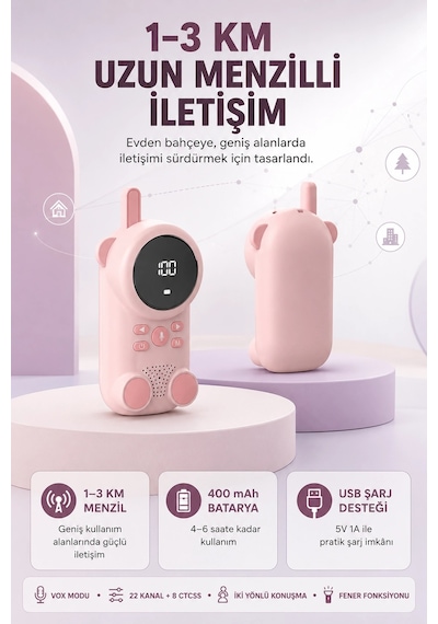 Bebek Telsizi Lcd Ekran Vox İki Yönlü İletişim Usb Şarj Hafif Çok Renkli