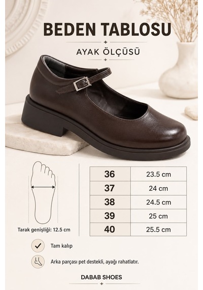 Dabab Shoes Berlın Kadın Acı Kahve Cilt Mary Jane Yuvarlak Burun 2 Cm Kalın Taban Tokalı Babet Loafer Ayakkabı Kahverengi