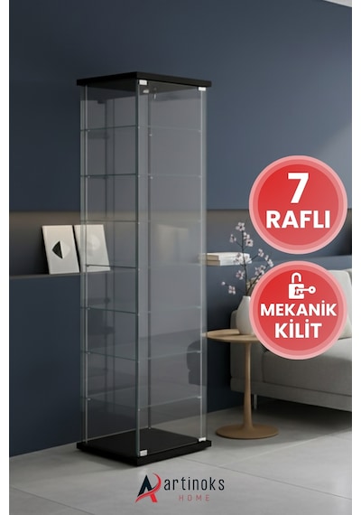 7 Raflı Kilitli Cam Vitrin Dolap Gümüşlük Koleksiyon Sergi Kitaplık Kapaklı Büfe Mutfak Raflı Detolf Siyah 7 Raflı Kilitli Cam Vitrin Dolap Gümüşlük Koleksiyon Sergi Kitaplık Kapaklı Büfe Mutfak Raflı Detolf Siyah