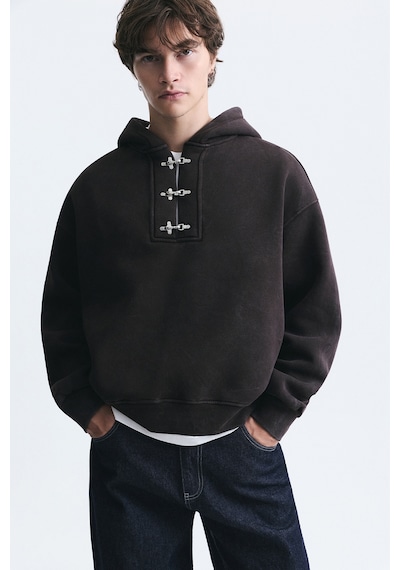 Vamos Boxy Fit Metal Klips Kapama Sweatshirt Kahve