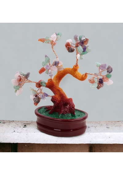 Feng Shui Doğal Kuvars Taşlı Bonsai Şans Bereket Çakra Meditasyon Ağacı Biblo Ev Ofis Hediyesi Mdl 1