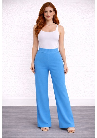 Neden Tekstil Beli Lastikli Bol Paça Polyester Pantolon - Mavi