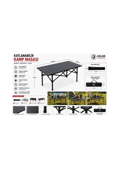 120x55x50 Cm Katlanır Kamp Ve Piknik Masası Hafif, Dayanıklı Ve Taşınabilir Siyah