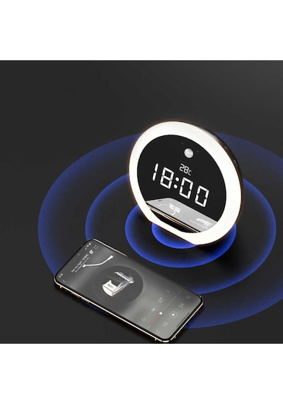 Soaiy E19 Taşınabilir Kablosuz Bluetooth Hoparlör Led Işıklı Dijital Saat FM Radyo Hafıza Kartı - ZORE-219037
