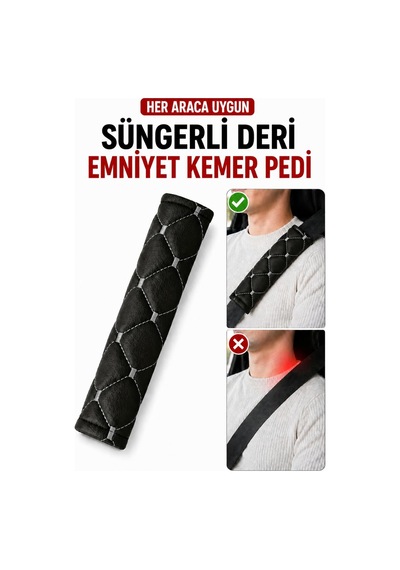 Her Araca Uygun Suni Deri Süngerli Emniyet Kemeri Pedi Gümüş