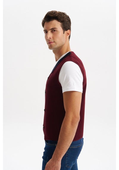 AR-MA Arma Erkek Slim Fit Örme Likralı Pike Yelek Kısa Kollu, %90 Akrilik %10 Wool K0yyo0857 Bordo