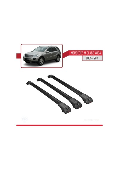 Mercedes M Class W164 2005-2011 Arası İle Uyumlu Ace-1 Ara Atkı Tavan Barı Siyah 3 Adet Bar