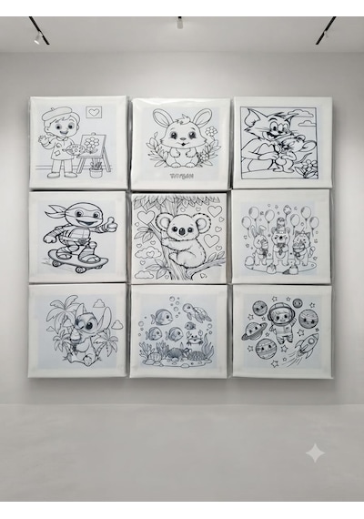 Çocuklar İçin 20x20 Cm Kanvas Boyama Tablosu - 6 Renk Sulu Boya Ve Fırça Setli Stok Durumuna Göre Karışık Model Gönderilir Siyah