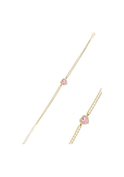 Söğütlü Silver Gümüş Altın Yaldızlı Pırlanta Modeli Pembe Zirkon Taşlı Kalp Bileklik