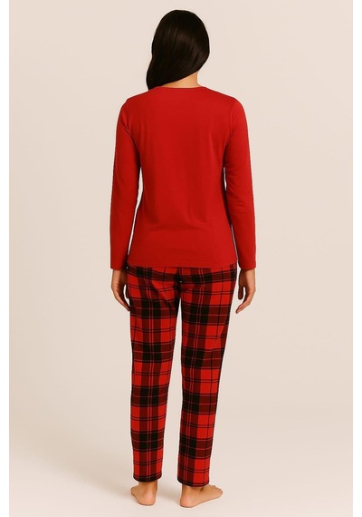 Pemilo Kadın Uzun Kol 20362 Milan Pijama Takımı Kırmızı Kırmızı