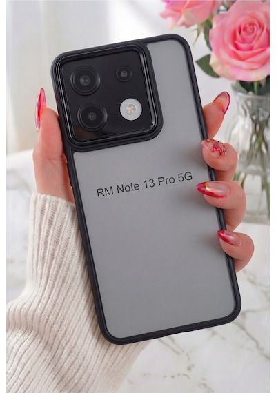 Fibaks Redmi Note 13 Pro 5G Uyumlu Kılıf Metal Çerçeve Hassas Butonlu Renkli Buzlu Şeffaf Transparan Kapak