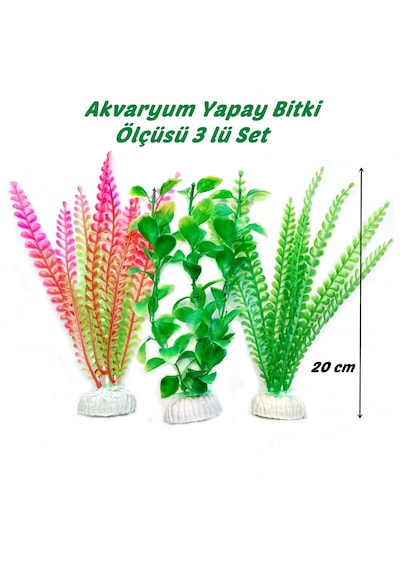 Plastik Süs Yapay Akvaryum Bitkisi Dekoru 20 Cm 3 Lü Set