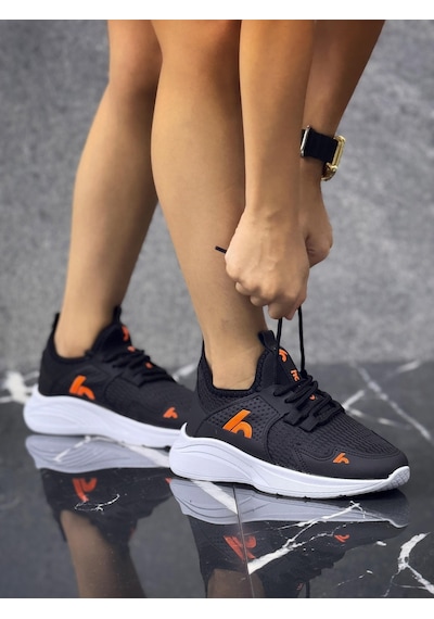 Bağcıklı Unisex Çocuk Spor Ayakkabısı-siyah-orange-322 Siyah - Turuncu