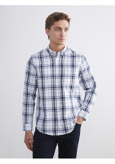 Lcwaıkıkı Classic Beyaz Regular Fit Uzun Kollu Ekose Armürlü Erkek Gömlek