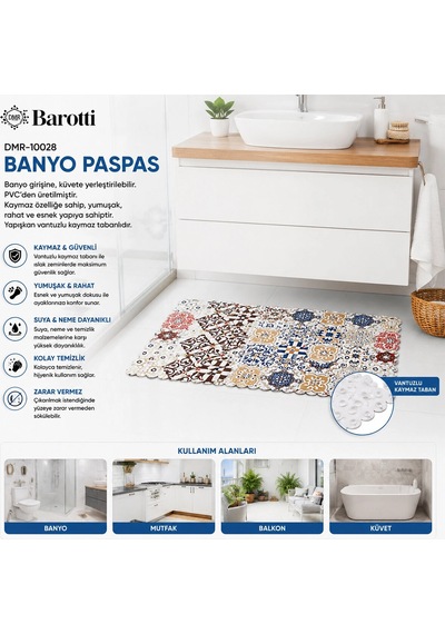 Dikdörtgen Desenli 70 X 34 Cm Su Emici - Sihirli Kaydırmaz Banyo - Küvet Paspas Bx40 Renkli