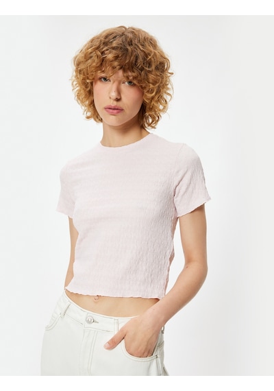 Koton Bürümcük Tişört Crop Kısa Kollu Bisiklet Yaka Slim Fit Pembe 4sal11110ık Gül