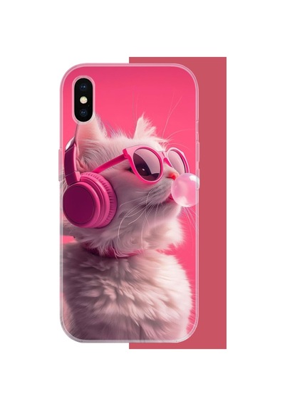 İphone Xs Max Uyumlu Pembe Gözlüklü Kedi Uv Baskılı Silikon Kılıf Renkli