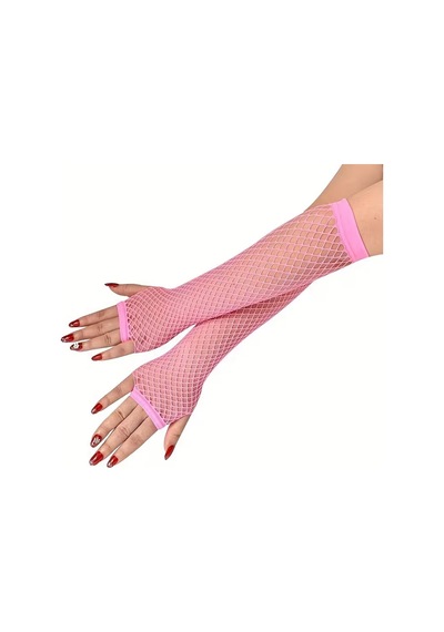 80 Ler 90 Lar Retro Neon Pembe File Parmaksız Eldiven 26 Cm 5691 "