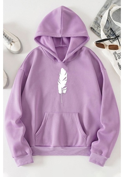 Uyguntarz Unisex Tüy Baskılı Sweatshirt Lila