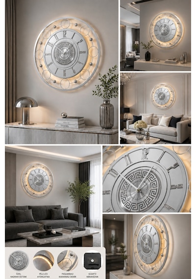 Gümüş - Nova Galaxy Full Metal - Pilli Led - Metal Ledli Duvar Saati