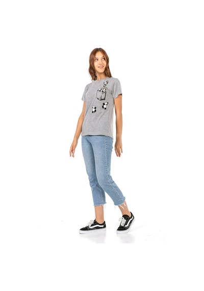 Vıshenka Kadın Gri Compact Penye Pamda Baskılı T-Shirt Gri