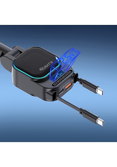 Sc07 96w Araç Şarj Cihazı Pd3.0 & Qc3.0 Hızlı Şarj, Çift Toplanabilir Kablo, Led Ekran