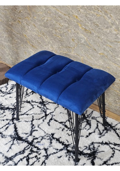 Zafir Metal Siyah Tel Ayaklı 60 Cm Puf Bench - Puf - Bench - Oturak - Mutfak Oturağı - Antre Oturağı Mavi
