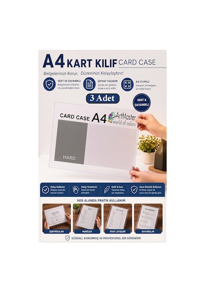 A4 Afiş Muhafaza Kabı 3 Adet 21x29.7 Cm Menü Belge Saklama Kabı Şeffaf Kaliteli Plastik Dosya Belge Saklama