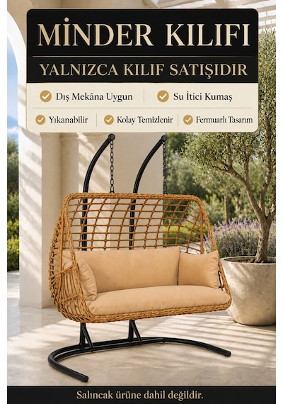 Çift Kişilik Salıncak Minder Kılıfı Su Geçirmez, Fermuarlı, Yıkanabilir Ve Silinebilir Bej