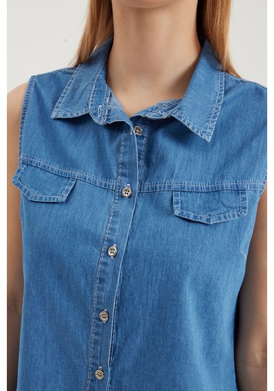 Hiccup Bdart Kolsuz Pamuklu Kot Gömlek Orta Mavi Denim