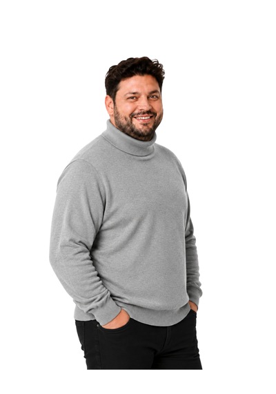 Battalmoda Erkek Büyük Beden Gri Tam Balıkçı Pamuklu Kazak 3xl-4xl-5xl-6xl