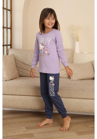 Miniğimin Cicileri Hll Kty Love Baskılı Kız Çocuk Pijama Tak... Lila